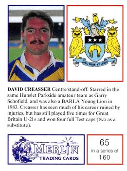 1991 Merlin Rugby League #65 David Creasser Back